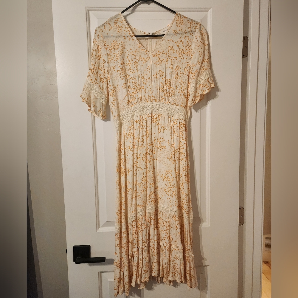 bohme Cream and Mustard Floral-Print Midi Dress